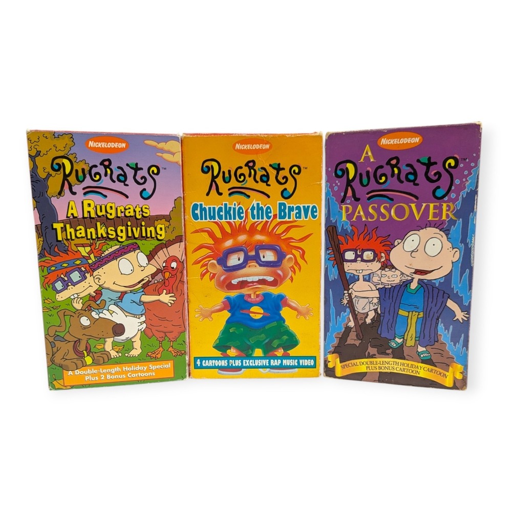 Rugrats VHS Lot 3 Orange Tapes Thanksgiving Passover Chuckie the Brave Vintage